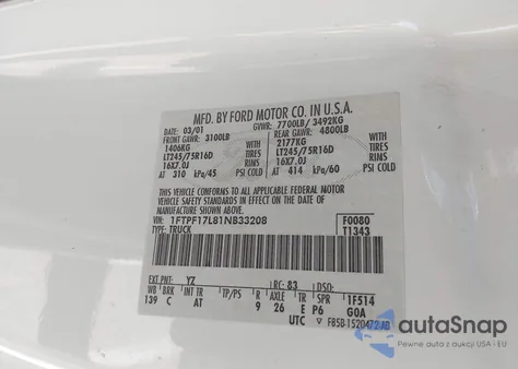 2001 Ford F-150 Xl/Xlt из США, поврежденный, VIN 1FTPF17L81NB33208